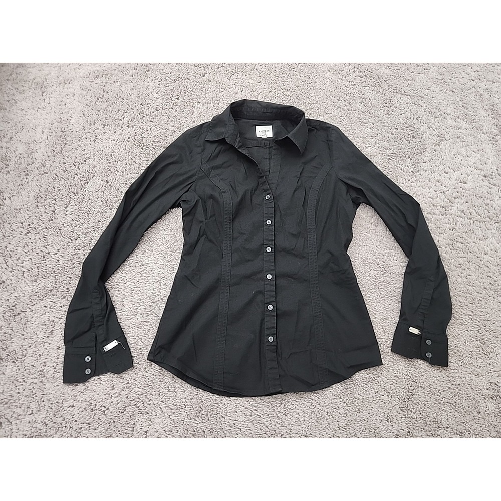 Express The Essential Shirt Womens M Black Long Sleeve Button Up Fitted Classic